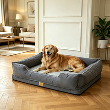 Waterproof Pet Dog Bed Mat Large Cushion w/ Bolster Supportive Anti-Slip Bottom