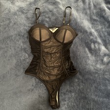 Fashion Nova Black Lace Ruched Fabric Lined Lingerie Body Suit Size M