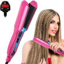 Wet/Dry Titanium Alloy Hair Crimper Crimping Perm Slipnt Waver Curler Salon UK~