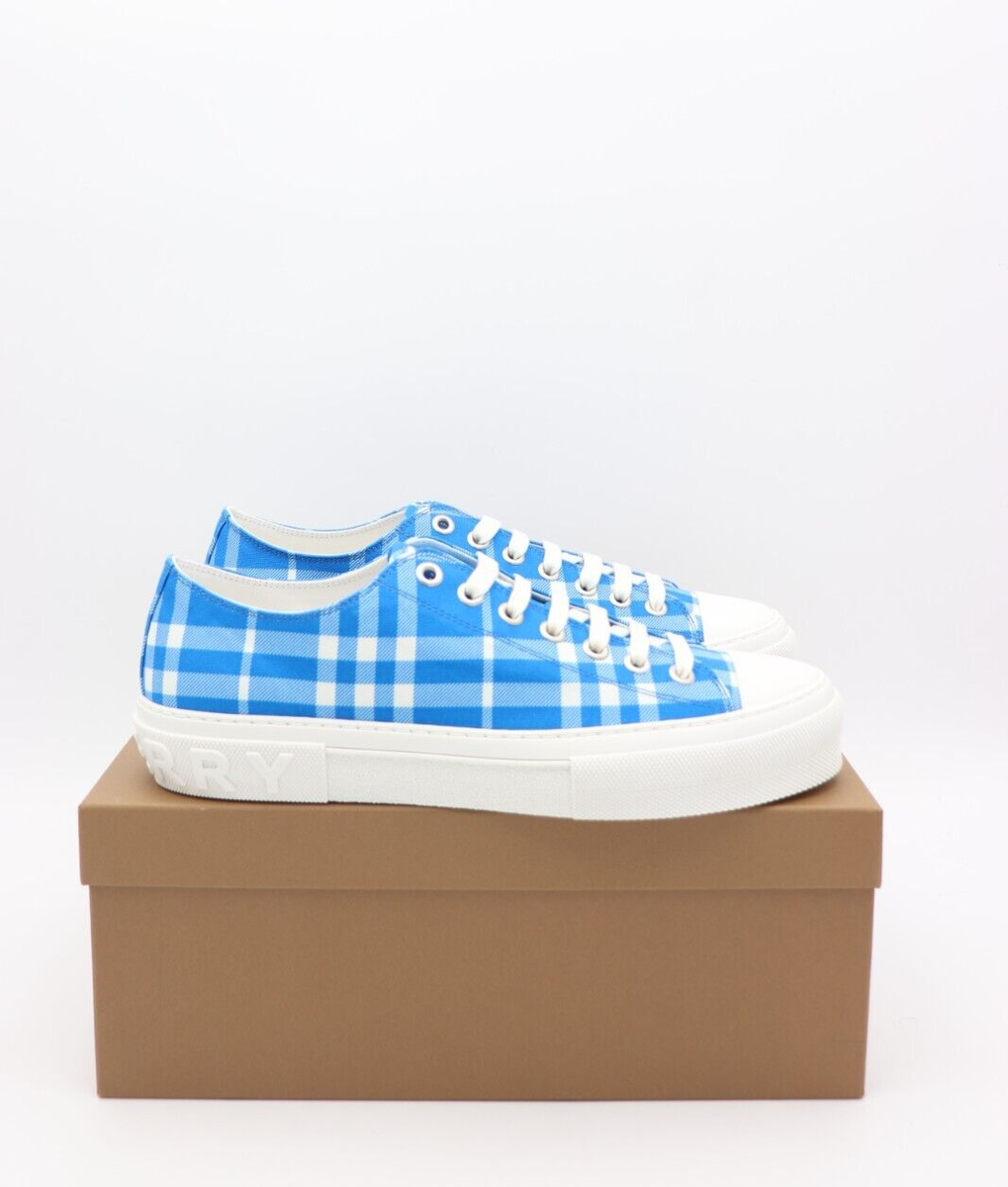 NIB Burberry Mens Jack Vivid Blue Check Cotton Low Top