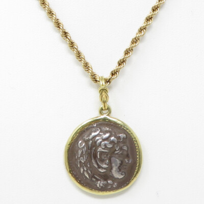 18k Greek Gold Coin Pendant Necklace NYJEWEL 18k Yellow Gold Greek