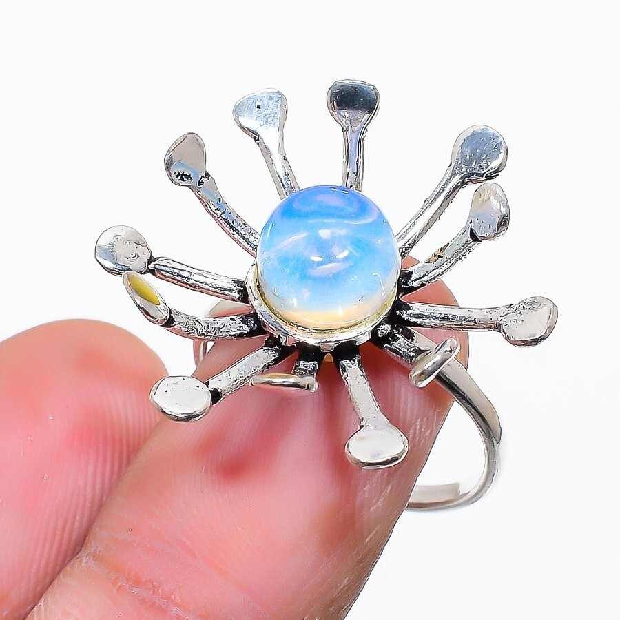 Milky Opal Gemstone Handmade Jewelry Ring Size 7 KR-107