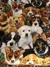 Animal Tradition~Garden Puppies & Flowers~Polyester Fabric~60” Wide~By The Yard