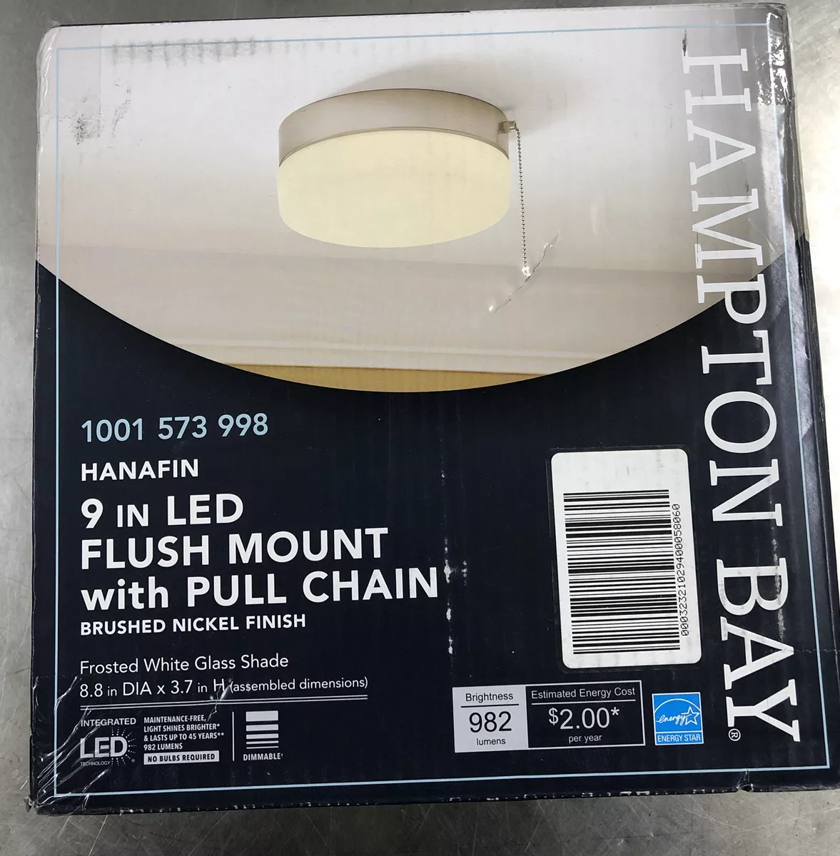 9 in LED Flush Mount Light Brushed Nickel w Pull Chain Hampton