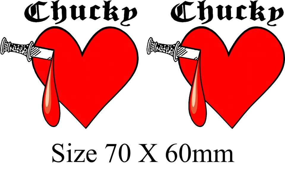Large Chucky Tiffany Heart and Dagger Tattoo x2 . Great for Fancy Dress Freepost