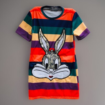 Bugs bunny sequin fabric Shimmer logo shirt Cotton polyester blend extra large￼