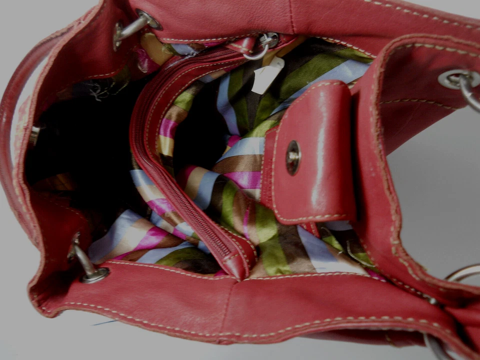 Bolso de Mano Tignanello Cuero Rojo Oscuro Grande Amplio Tres Compartimentos Foto 4 de 4