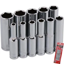Neilsen 11pc 1/4" Metric Long Reach Deep Sockets 4mm - 13mm Set With Rail