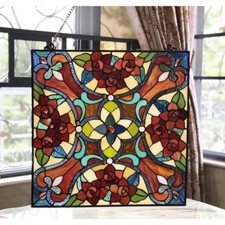 Stained Glass Window Panels 20" x 20" Victorian Tiffany Style MATCHING PAIR