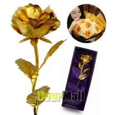 24K Gold Plated Dipped Rose Flower in glass dome Romantic Gift Love for mom girl