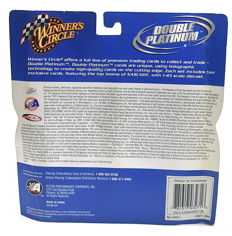 Dale Jr. #3 Nilla Wafer Nabisco 2001 Chevy Winner's Circle NASCAR 1/43 Diecast - Image 4 of 4