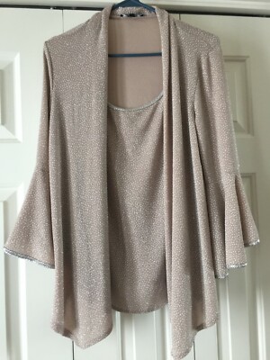 Onyx Nite szM Metallic Gold 3/4 Sleeve Stretch Knit Top Flared Sleeves