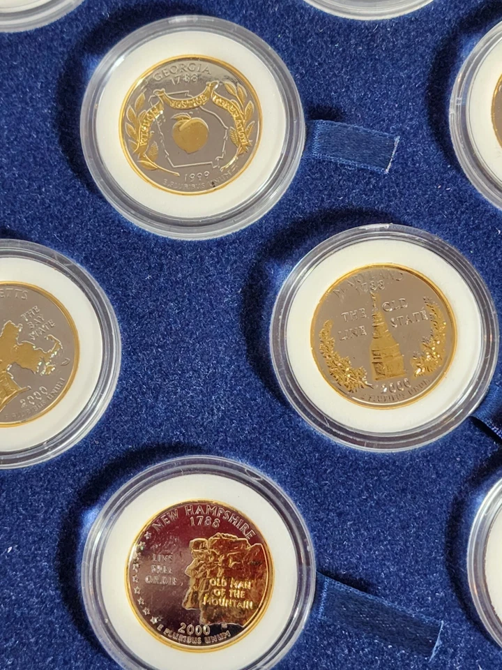 10 MORGAN MINT STATEHOOD QUARTERS 24K GOLD ENHANCED 1999-2000 W/ CASE SC215 - Image 4 of 4