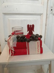 Adventskranz Weihnachtsgesteck Weihnachtsdeko Rot Shabby Landhausstil Ebay