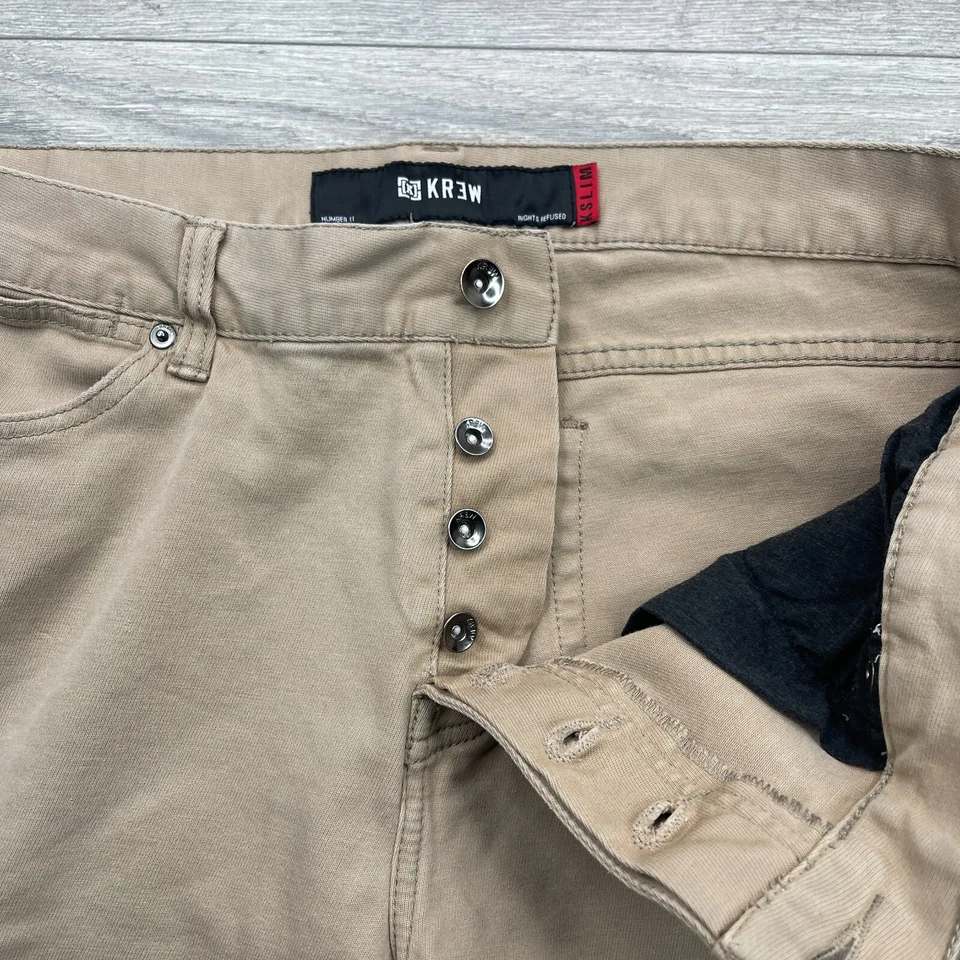 Pantalones KR3W M1 Calce Ajustado Para Hombre 38x32 Tostado Caqui Botón Mosca Patín Chino Informal Foto 4 de 4