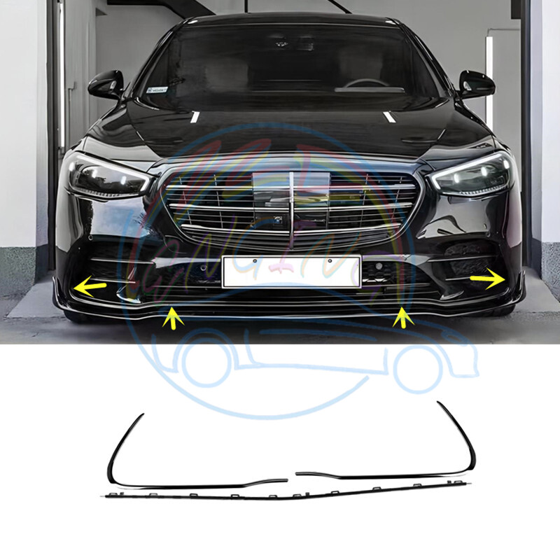 3pcs For Mercedes S500 S580 2021-2025 Glossy Black Front Bumper