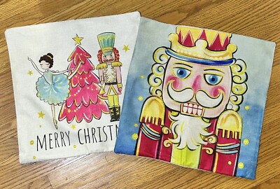 Christmas Nutcracker Sugarplum Fairy Pink Tree Pillow Covers Linen 18 x18 