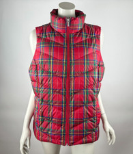 Lands End Down Puffer Vest Women L 14-16 NWOT Full Zip Sleeveless Jacket Tartan