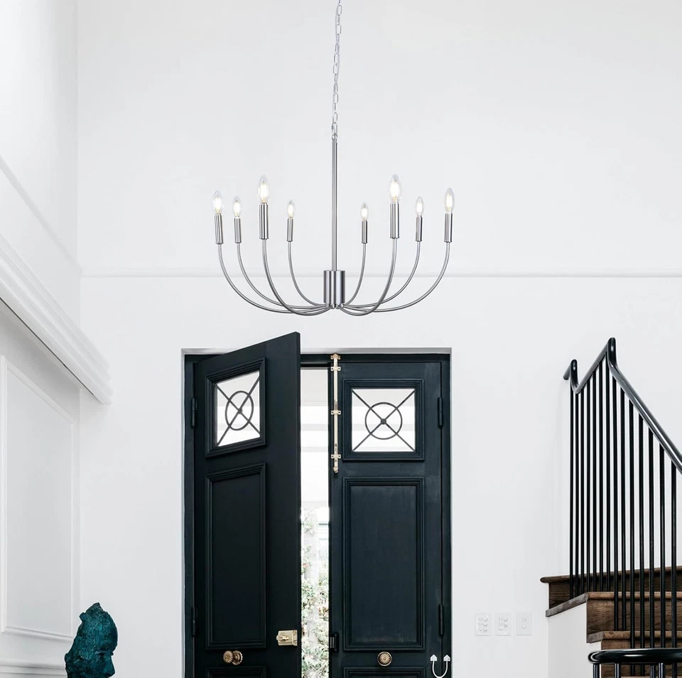 Farmhouse Chandelier Nickel Pendant Light Fixture Kitchen Island Candle Lighting Foto 3 de 4