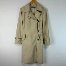 MICHEL KLEIN Trench Coat Earth-Color Long Coat stand fall collar Size 38 Beige