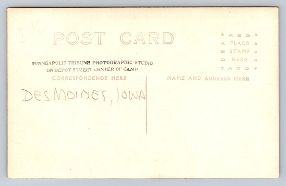 RPPC Men Cut Wood at CAMP DODGE Depot St. DES MOINES IA Postcard AZO 1918-1930 - Image 2 of 2