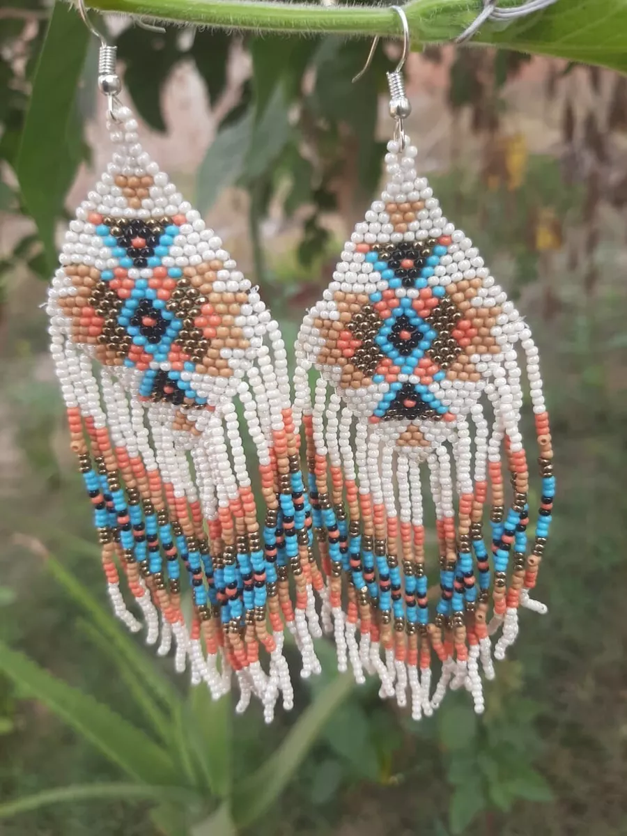Handmade Native American style long seed beads Beaded earrings