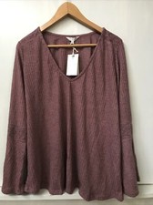 Lucky Brand Waffle Weave Thermal V-Neck Bell Sleeve Top Size 1X Mauve Pink NWT