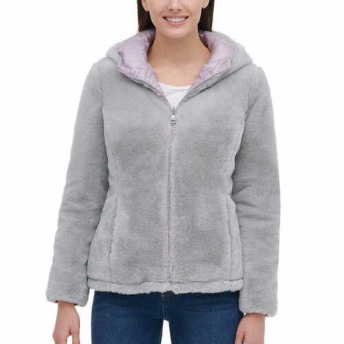 ANDREW MARC REVERSIBLE PUFFER AND FUR JACKET (LAVENDER/GRAY MEDIUM