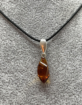 FACETTIERTER COGNAC Bernstein Stein Anhänger.COGNAC Bernstein ANHÄNGER mit Sterling Silber