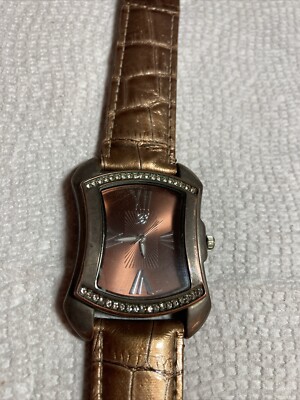 Brighton Rhinestone Stainless Gold Croc Embossed Leather Quartz Watch BTV011