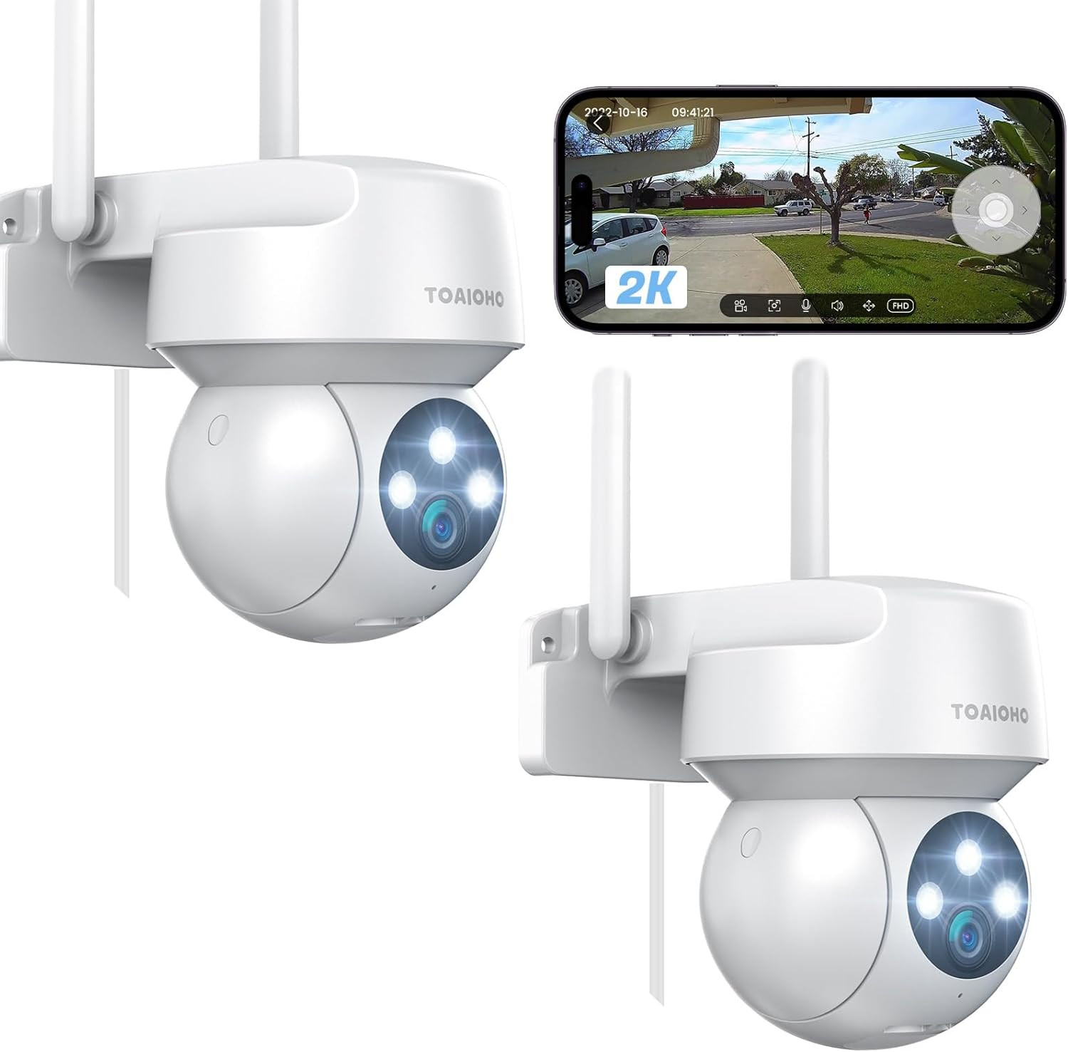 Sistema 2 Telecamere 2K Wi-Fi Esterno Alta Definizione Visione Notturna