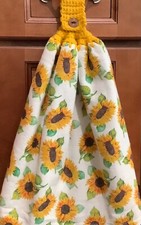 Double hanging kitchen towel garden sunflowers crocheted yellow top