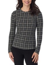 Cuddl Duds Fleecewear Stretch Long Sleeve Top Medium Gray Plaid