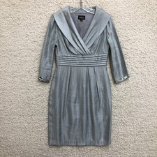 Adrianna Papell Dress 6 Adult Gray V Neck Pleated Mini Rhinestone A Line Womens