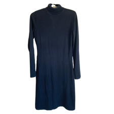 Garnet Hill Wool Sweater Dress Turtleneck Long Sleeve Midi Sz XS Black