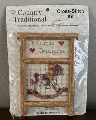 Country Traditional Cross Stitch Kit ''Bear On Rocking Horse  New Opened Package