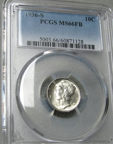 1936-S Mercury dime Silver---- PCGS MS-66 FB Graded Coin ---- #809C