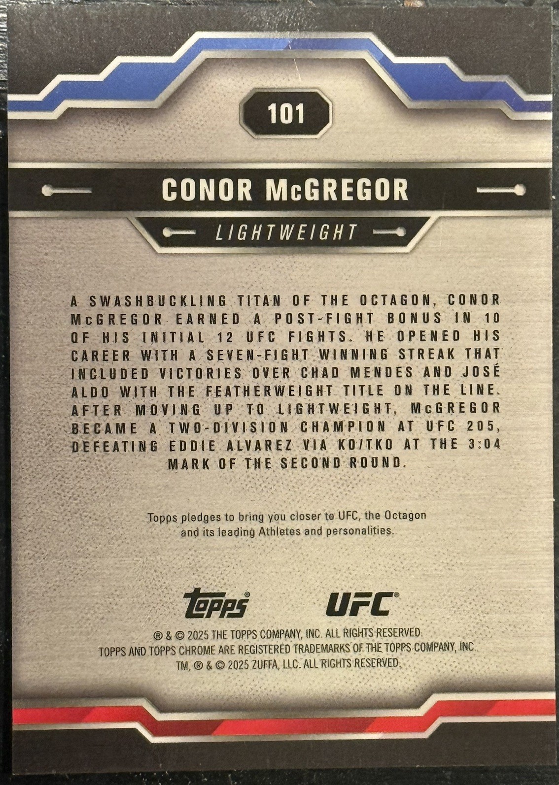 2025 Topps Chrome UFC - Conor McGregor #101 Gold Refractor /50 view 2