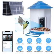 Smart Bird Feeder With Solar Powered Camera 1080P HD AI Identify PIR Motion Auto
