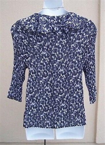 CJ Banks NEW top shirt plus size 2x 3x crinkle plisse black white ruffle blouse - Picture 7 of 11