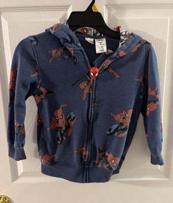 Marvel Spider-Man Boys Blue Full Zip Fleece Graphic Hoodie, Size 7
