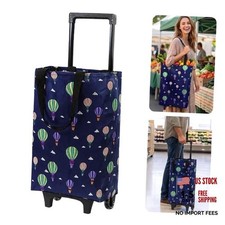 Rolling Shopping Bag Small Shopping Cart with Wheels - Collapsible Grocery Navy