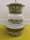 NEW Vintage Pyrex Spring Blossom Crazy Daisy Cinderella Mixing Bowl Set & Lids