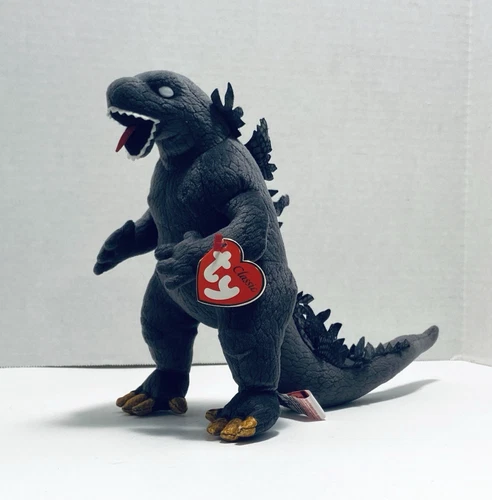 Godzilla Classic Beanie Baby White Eyes Ty Japan Excl w/ Heart Tag Toho vtg 2001