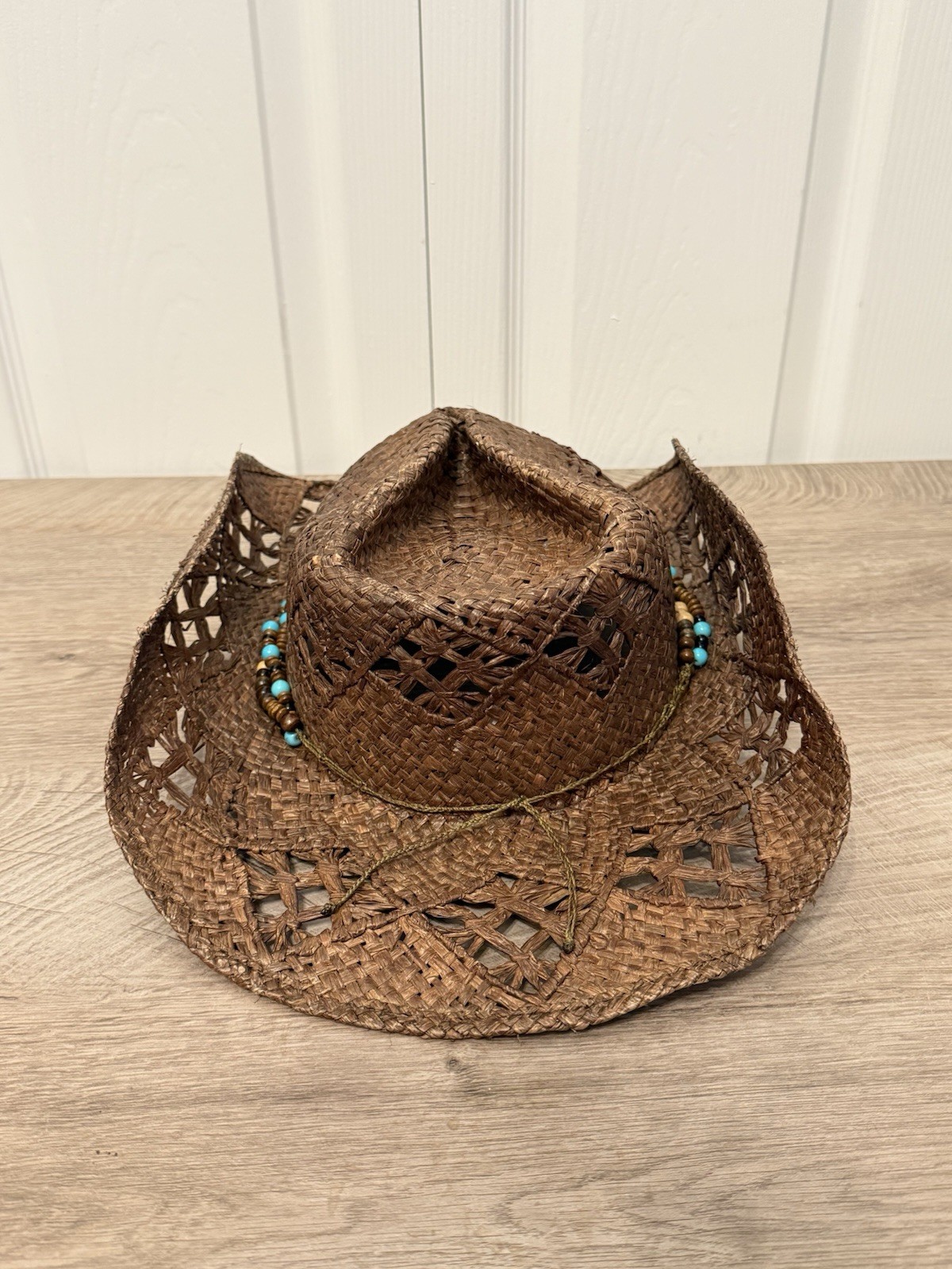 CHARLIE 1 HORSE Brown Straw Cowboy Hat Natural TURQUOISE Band RARE image 3