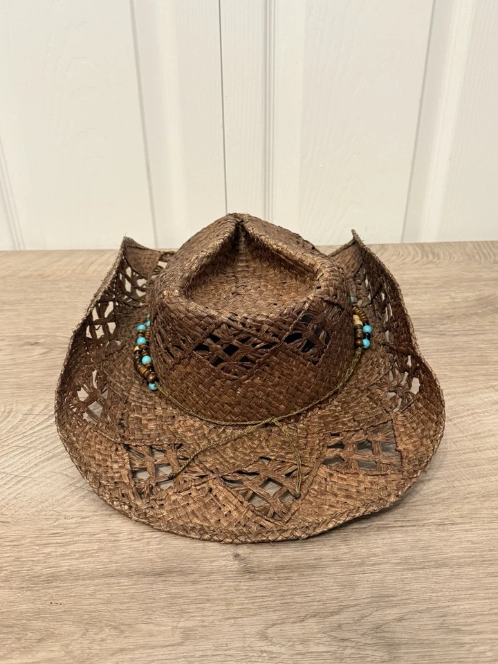 CHARLIE 1 HORSE Brown Straw Cowboy Hat Natural TURQUOISE Band RARE - Image 3 of 4