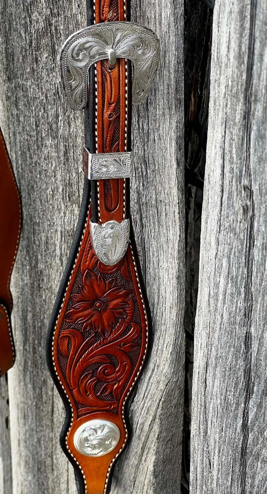 EXQUISITE Sterling SILVER Carved SLIDING EAR HEADSTALL By TONY Of NV - Image 4 of 4