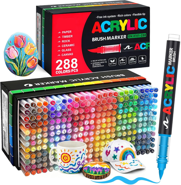 Melifluo 288 Acrylstifte Wasserfest – Acrylmarker Mit Pinselspitze 1–6 Mm & Dire-image