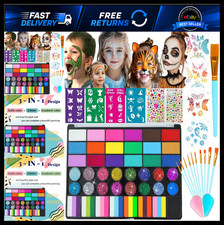 42 Colors Face Painting Kit - Non-Toxic Water Activated Paints, Brush, Stencils