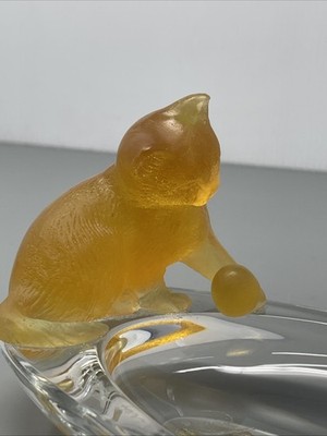 フランスの伝説的なガラスブランドDaum社の「クリスタルの猫」 Daum France Hand Blown Crystal Cat at Pond Figurine Trinket Ring